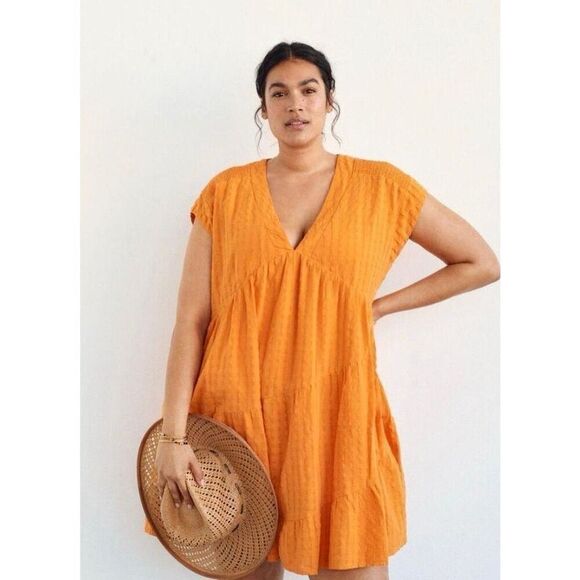 Anthropologie Maeve Juliet Tiered Tunic Dress size L Orange Short Sleeve - Picture 1 of 11
